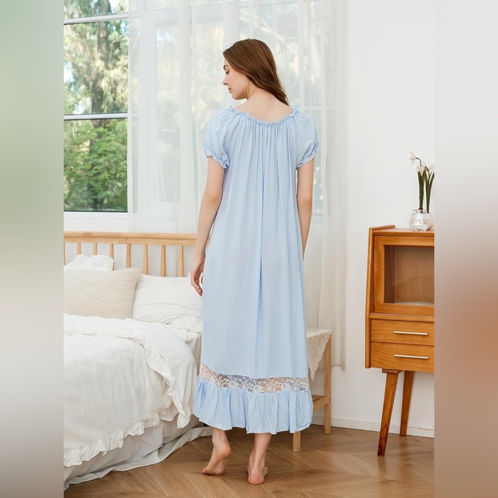 Victorian Vintage Style Nightgown | Light Blue | M - Picture 7 of 8